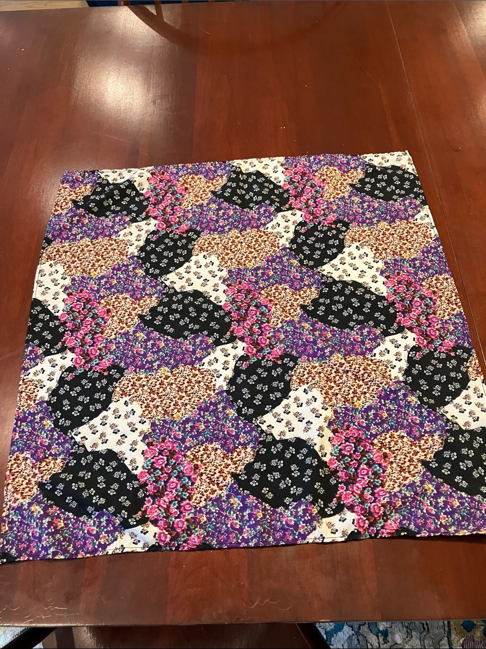 Floral Patchwork Accent Bandana in Black, Purple, Pink